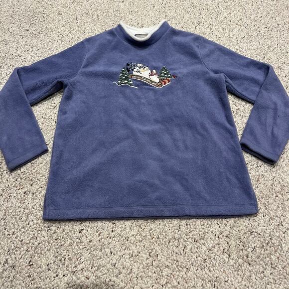 croft & barrow Tops - Croft and Barrow Christmas Fleece Pullover Sz M Periwinkle Holiday Novelty